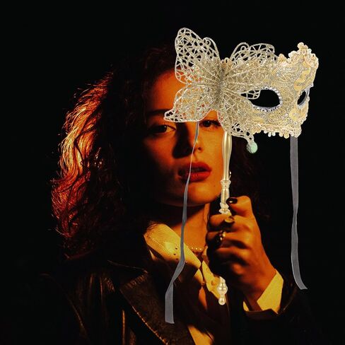 EXCEART Handheld Masquerade Mask with Stick Fancy Dress Dancing Mask Venetian Halloween Mardi Gras Costumes Party Prom Mask in Saudi Arabia