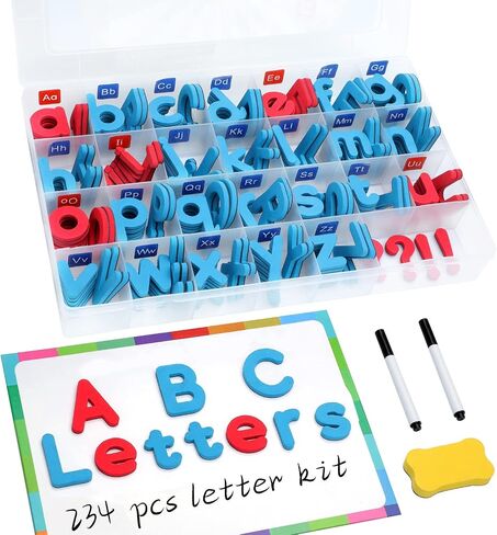 Magnetic Letters Kit, A-Z Foam Magnetic Letters, Alphabet Letters with Large Double-Side Magnet Board and Learning Cards, Educational Refrigerator Magnets for Preschool Learning Spelling (Blue/Red) in Saudi Arabia
