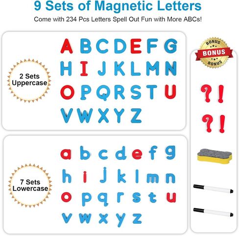 Magnetic Letters Kit, A-Z Foam Magnetic Letters, Alphabet Letters with Large Double-Side Magnet Board and Learning Cards, Educational Refrigerator Magnets for Preschool Learning Spelling (Blue/Red) in Saudi Arabia