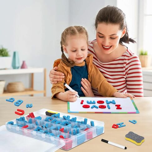 Magnetic Letters Kit, A-Z Foam Magnetic Letters, Alphabet Letters with Large Double-Side Magnet Board and Learning Cards, Educational Refrigerator Magnets for Preschool Learning Spelling (Blue/Red) in Saudi Arabia