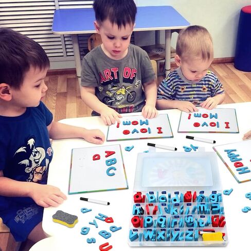 Magnetic Letters Kit, A-Z Foam Magnetic Letters, Alphabet Letters with Large Double-Side Magnet Board and Learning Cards, Educational Refrigerator Magnets for Preschool Learning Spelling (Blue/Red) in Saudi Arabia