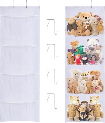 Lystaii Hanging Stuffed Animal Storage Over Door Organizer Storage Mesh Hammock Bag with Hooks Hanging Large Capacity Toy Storage Pockets for Nursery Girl Boy Bedroom in Saudi Arabia