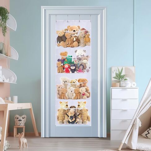 Lystaii Hanging Stuffed Animal Storage Over Door Organizer Storage Mesh Hammock Bag with Hooks Hanging Large Capacity Toy Storage Pockets for Nursery Girl Boy Bedroom in Saudi Arabia