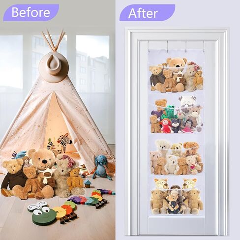 Lystaii Hanging Stuffed Animal Storage Over Door Organizer Storage Mesh Hammock Bag with Hooks Hanging Large Capacity Toy Storage Pockets for Nursery Girl Boy Bedroom in Saudi Arabia