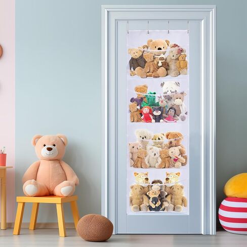 Lystaii Hanging Stuffed Animal Storage Over Door Organizer Storage Mesh Hammock Bag with Hooks Hanging Large Capacity Toy Storage Pockets for Nursery Girl Boy Bedroom in Saudi Arabia