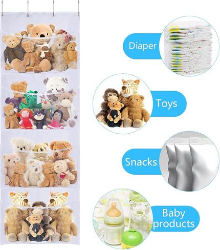 Lystaii Hanging Stuffed Animal Storage Over Door Organizer Storage Mesh Hammock Bag with Hooks Hanging Large Capacity Toy Storage Pockets for Nursery Girl Boy Bedroom in Saudi Arabia