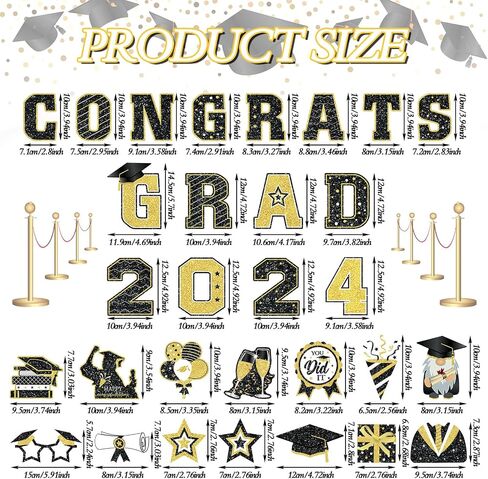 Landhoow 30 قطعة مغناطيس سيارة التخرج 2024 ديكور سيارة التخرج ملصق ممتص للصدمات Congrats Grad قبعة التخرج مغناطيس مغناطيسي ثلاجة سيارة ملصق مائي لحفلة التخرج (أسود، ذهبي) in Kuwait