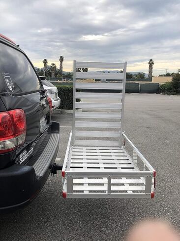 MaxxHaul 50910 50 inch x 29.5 inch Trailer Hitch Mount Aluminum Cargo Carrier with High Side Rails, 47 inch Ramp for RV, Truck, SUV, Van, Car - 500 lb. Capacity, with 2 of Tie Downs & Hitch Stabilizer in Saudi Arabia