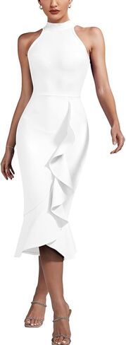 فساتين Maketina النسائية ذات الرسن حورية البحر ذات الضمادات Bodycon المكشكشة لحفلات الكوكتيل وحفلات الزفاف in Kuwait