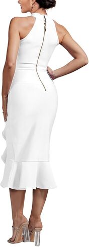 فساتين Maketina النسائية ذات الرسن حورية البحر ذات الضمادات Bodycon المكشكشة لحفلات الكوكتيل وحفلات الزفاف in Kuwait