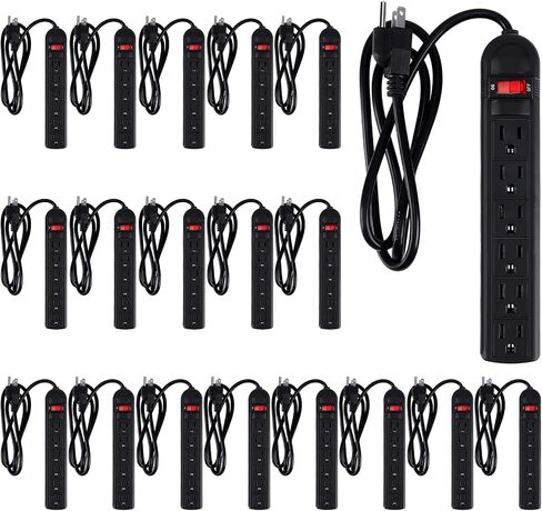 20 Pack 6 Outlet Power Strip Surge Protector 4 ft Cord Low Profile Flat Plug Surge Protector Power Strip for Home Office (Black) in Saudi Arabia