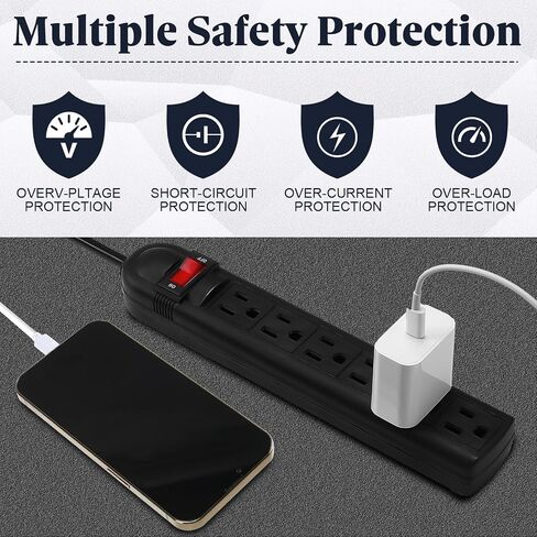 20 Pack 6 Outlet Power Strip Surge Protector 4 ft Cord Low Profile Flat Plug Surge Protector Power Strip for Home Office (Black) in Saudi Arabia