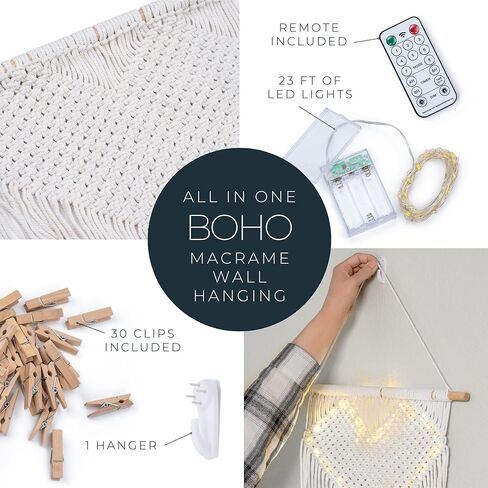 طقم عرض الصور المعلقة على الحائط من Macrame لديكور الحائط مع مصابيح LED خرافية للصور، هدايا للفتيات المراهقات، إطارات صور معلقة مع سلسلة in Kuwait