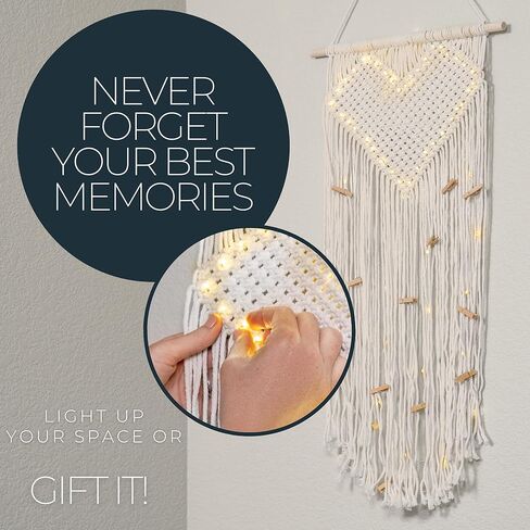 طقم عرض الصور المعلقة على الحائط من Macrame لديكور الحائط مع مصابيح LED خرافية للصور، هدايا للفتيات المراهقات، إطارات صور معلقة مع سلسلة in Kuwait