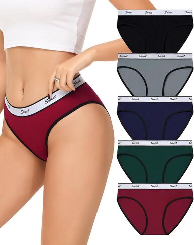 LEVAO Cotton Underwear for Women Sport Low Rise Stretch Bikini Underwear Full Coverage Panties 5 Multipack S-XL in Saudi Arabia