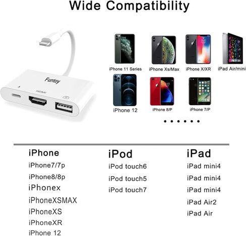 محول HDMI 3 في 1 محول كاميرا USB ومنفذ شحن، محول Lightning إلى HDMI 1080P، مقسم للهاتف 13/12/11 Pro X 8 7، متوافق مع iOS 16، محرك فلاش USB، ماوس، محول إيثرنت in Saudi Arabia