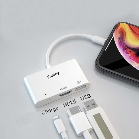 محول HDMI 3 في 1 محول كاميرا USB ومنفذ شحن، محول Lightning إلى HDMI 1080P، مقسم للهاتف 13/12/11 Pro X 8 7، متوافق مع iOS 16، محرك فلاش USB، ماوس، محول إيثرنت in Saudi Arabia