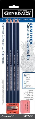 General Pencil 497BP Semi-Hex Graphite Drawing Pencils 4/Pkg-HB, 2B, 4B, & 6B, HB 2B 4B & 6B in Saudi Arabia