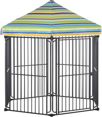 PawHut 60 "× 52" روضة للكلاب معدنية شديدة التحمل، بيت قفص للحيوانات الأليفة في الهواء الطلق، حاجز سياج لتمرين الجرو مع سقف بوليستر مقاوم للطقس، باب قفل، وإطار معدني in Kuwait