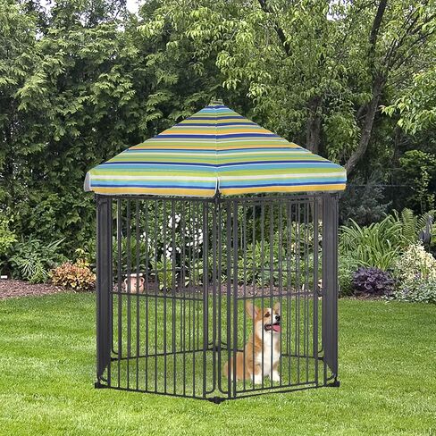 PawHut 60 "× 52" روضة للكلاب معدنية شديدة التحمل، بيت قفص للحيوانات الأليفة في الهواء الطلق، حاجز سياج لتمرين الجرو مع سقف بوليستر مقاوم للطقس، باب قفل، وإطار معدني in Kuwait