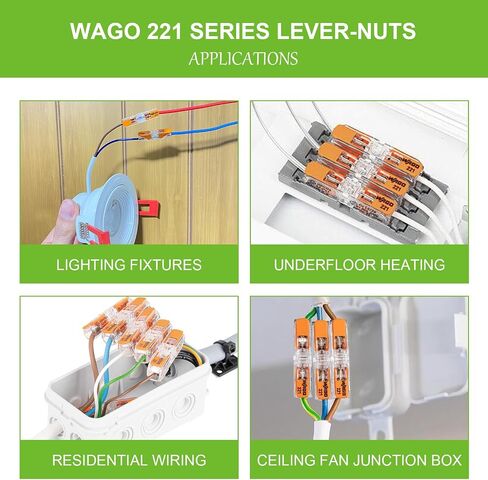 50pc WAGO Wire Connectors 221 Series, Electrical Wire Connectors Assortment Pack. Includes 412 (x20), 2411 (x10), 413 (x15), 415 (x5) Quick Splice Wire Connectors in Saudi Arabia
