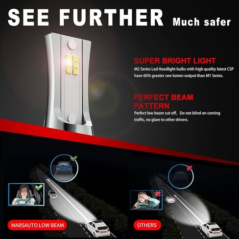 Marsauto H13/9008 Light Bulbs, 30000LM H13 Super Bright Front Light Bulbs Plug and Play, Turbo Fan, 50000 Hours Lifespan, 6500K Cool White, No Polarity, Fog Light, Pack of 2 in Kuwait