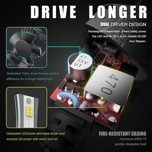 Marsauto H13/9008 Light Bulbs, 30000LM H13 Super Bright Front Light Bulbs Plug and Play, Turbo Fan, 50000 Hours Lifespan, 6500K Cool White, No Polarity, Fog Light, Pack of 2 in Kuwait