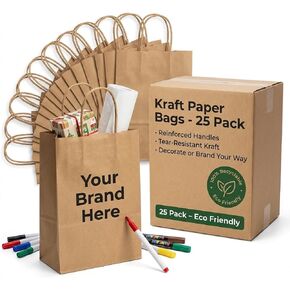 Premium 10x5x13 Paper Bags with Handles - Pack of 100, Kraft Paper Bags Ideal for Shopping, Wedding, Business, Retail, Craft, Gifts & More - Durable, 100% Recyclable Brown Quality Bags in Kuwait