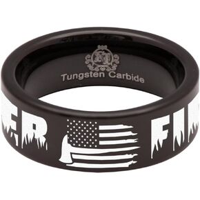 Friends of Irony Tungsten Carbide Firefighter Axe American Flag Ring 8mm Wedding Band and Anniversary Ring for Men and Women in Saudi Arabia