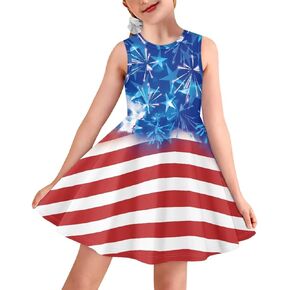 فستان بناتي على شكل حرف A متأرجح بدون أكمام ورقبة دائرية فساتين أميرات صيفية كاجوال لطيفة برسومات جذابة in Kuwait