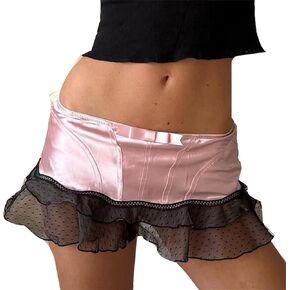 Womens Leopard Cheetah Mini Skirt Y2k Lace Trim Ruffle Short Skirt 90s Vintage Animal Print A Line Skirts in Kuwait