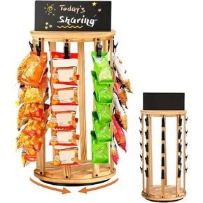 حامل عرض شرائح الرقائق، 5 طبقات 40 مشبكًا منظم الوجبات الخفيفة، قاعدة خشبية دوارة 360 درجة حامل شرائح الحلوى مع لوحة رسائل لمتجر البيع بالتجزئة، حامل الامتياز، الحفلات، مكتب المكتب in Kuwait
