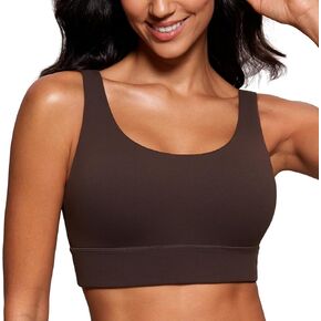 CRZ YOGA Butterluxe U Back Longline Sports Bras for Women - Scoop Neck Padded Yoga Workout Crop Top with Built in Pads Hot Fudge Brown X-Large in Kuwait