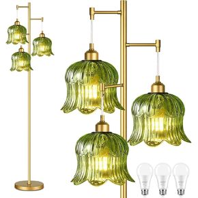 Pink Floor Lamp for Living Room,Bedroom,Gold Mid Century Modern Standing Lamp Brass Tree 3 Light Tall Floor Lamps Vintage Retro Floor Lights Glass Flower Lamp Shade Girls Kids Boho Bohemian in Kuwait