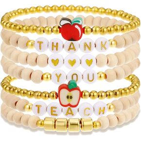 BROCC 7 قطع هدايا تقدير المعلم للنساء والرجال، سوار خشبي مطرز من الطين المرن، هدايا للمعلمين مجموعة أساور مرنة قابلة للتكديس in Kuwait