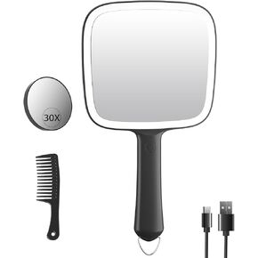 مرآة محمولة بإضاءة قابلة لإعادة الشحن بقدرة 2000 مللي أمبير في الساعة من فاميهومي، 3 أوضاع إضاءة ملونة وقابلة للتعتيم، مرآة يد مع مرآة مكبرة قابلة للفصل 30 مرة، محمولة وقابلة للتعليق للمكياج، وتصفيف الشعر، والحلاقة in Kuwait
