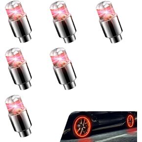 6 PCS Car Tire Valve Stem Cap Lights, LED Tire Valve Light, Waterproof Flash Neon Bulb, for Car Bike Motorcycle (Red) in Kuwait
