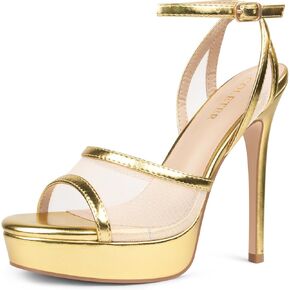 صنادل نسائية من COLETER بكعب عالي شبكي مقاس 5.1 بوصة بمقدمة مفتوحة وحزام الكاحل وحفلات الزفاف in Kuwait