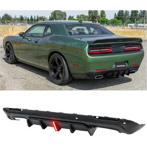 WildWell الناشر المصد الخلفي مع ضوء LED ل2015-2024 دودج تشالنجر SRT، Hellcat، العين الحمراء، SXT، GT، RT، حزمة Scat، 392 وTA، الناشر الخلفي الشفاه المفسد الفاصل العدوانية نمط ماتي الأسود in Kuwait