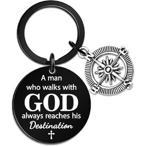First Communion Baptism Gifts for Men Boys Catholic Christian Keychain Man of God Christian Gifts for Men Pastors Priest Compass Keychain A Man Who Walks With God Always Reaches His Destination in Kuwait