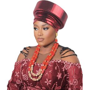 Africa Women Turbans Pre-Tied Cap Padded Head Wear para Mujer Nigerian Hat Church Head Scarf Retro Hair Coverings in Kuwait