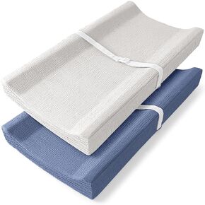 Bearmoss Changing Pad Cover, 2 Pack Muslin [100% Cotton] Diaper Changing Table Covers, 32'' x 16'' Soft Breathable Changing Pad Sheets for Unisex Baby Girls and Boys with Strap Holes (Cappuccino) in Kuwait