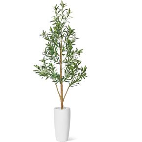 شجرة زيتون صناعية من تيمو بطول 6 أقدام، أشجار صناعية داخلية مع صندوق خشبي طبيعي وزراعة بيضاء، نباتات وهمية طويلة لغرفة المعيشة وغرفة النوم والمكتب in Kuwait