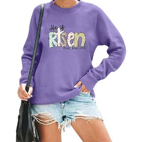 Easter Sweatshirt for Women He is Risen Long Sleeve Shirt Casual Faith Bible Verse Easter Gift Pullover Tops in Saudi Arabia