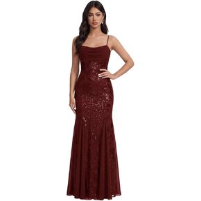 Lace Sequins Mermaid Prom Dress Ball Gown 2026 Long Spaghetti Cowl Neck Chiffon Pleated Formal Dress L04011 in Kuwait