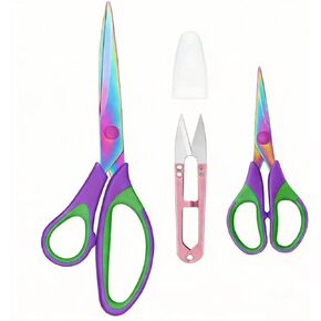 Fabric Scissors with Titanium Sharp Stainless Steel Blades and Soft-Grip Handles, Suitable for Sewing, Cutting Fabric Leather and Home Office Artist. 3-Piece Set (Purple Titanium 3) in Saudi Arabia