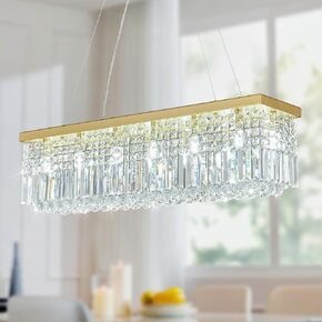 Modern Gold Chandeliers Rectangular Crystal Chandelier 39.37in Ceiling Pendant Light for Kitchen Island Living Room Dining in Saudi Arabia