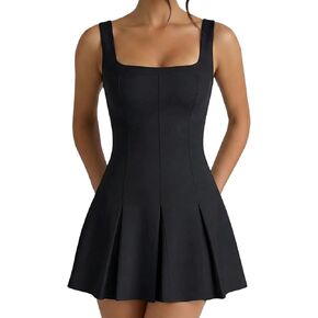 SHESEEWORLD Women's Sleeveless Square Neck Backless Fit and Flare Mini Dress A Line Ruffle Wedding Guest Dresses in Saudi Arabia