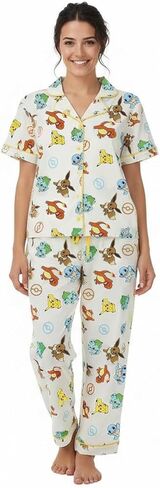 Bioworld Pokemon All-Over Print Women’s Button-Down Shirt And Pants 2-Piece Pajama Set in Saudi Arabia