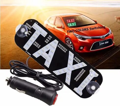 Juren Taxi Light, Taxi LED Sign Decor, 2 Color Changeable Taxi LED Light Logo, Flashing Hook on Car Window with DC12V Car Charger Inverter for Driver (Red and Green) in Kuwait